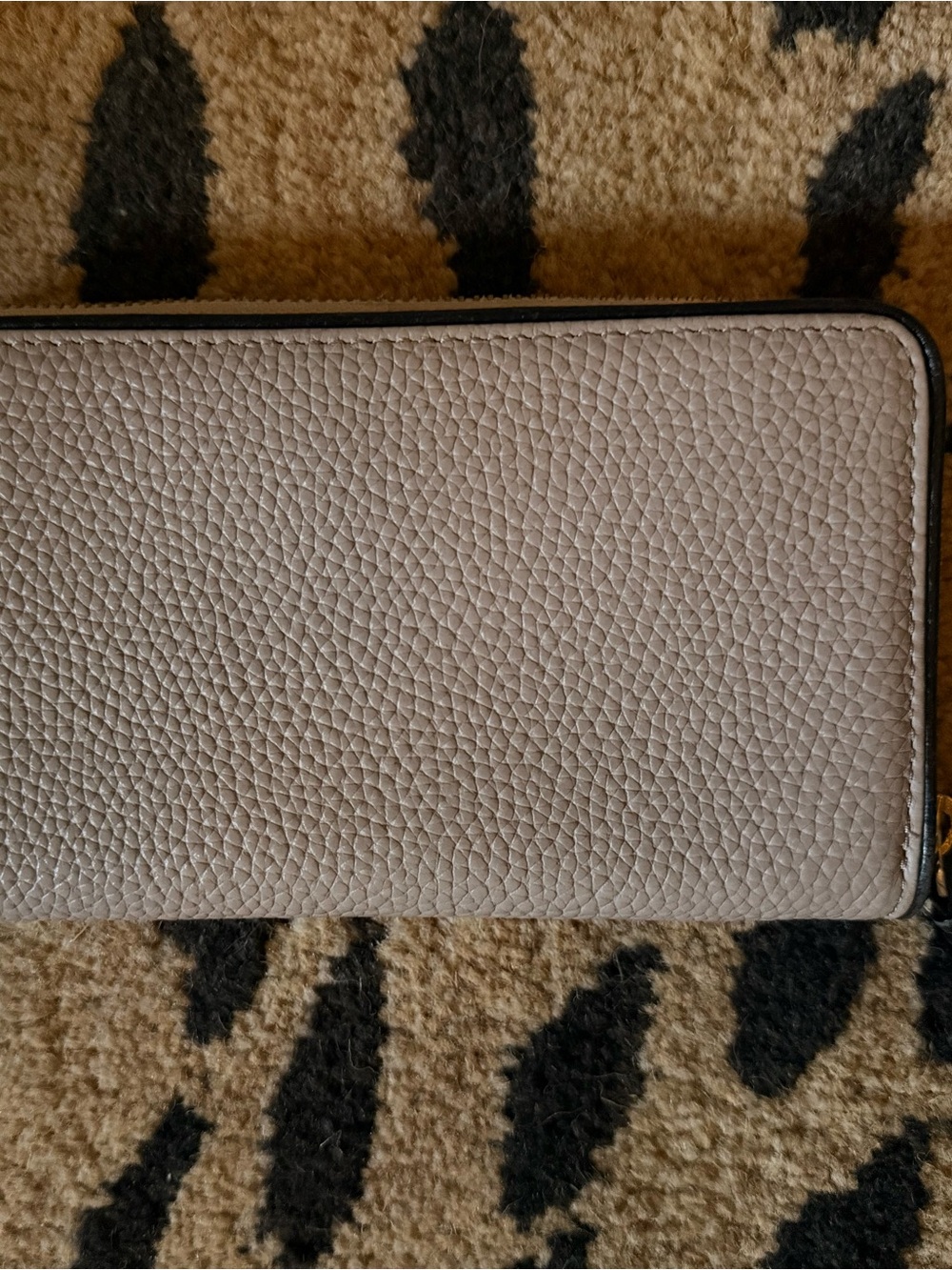 kate spade Pebbled Leather Zip Wallet in Taupe with Gold Logo